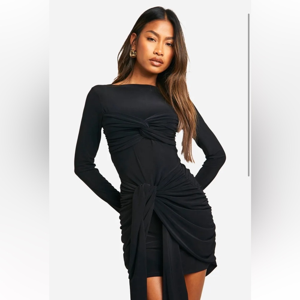 Boohoo Ruched Twist Mini Dress